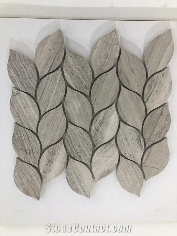 Grey Wood Marble Leaf Shape Mosaic for Floor Tile