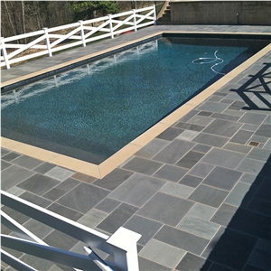 Blue Thermal Pattern Bluestone Patio Pavers,Full Color Natural Cleft with Radius Edge Cut