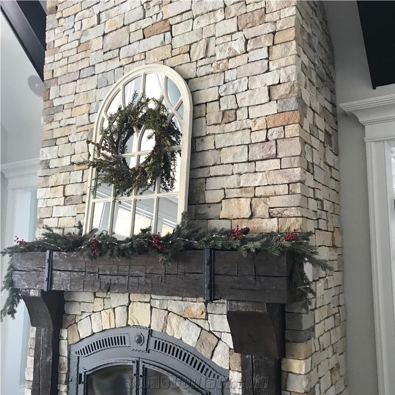 Quarry Cut Split Fieldstone Ledge Fireplace