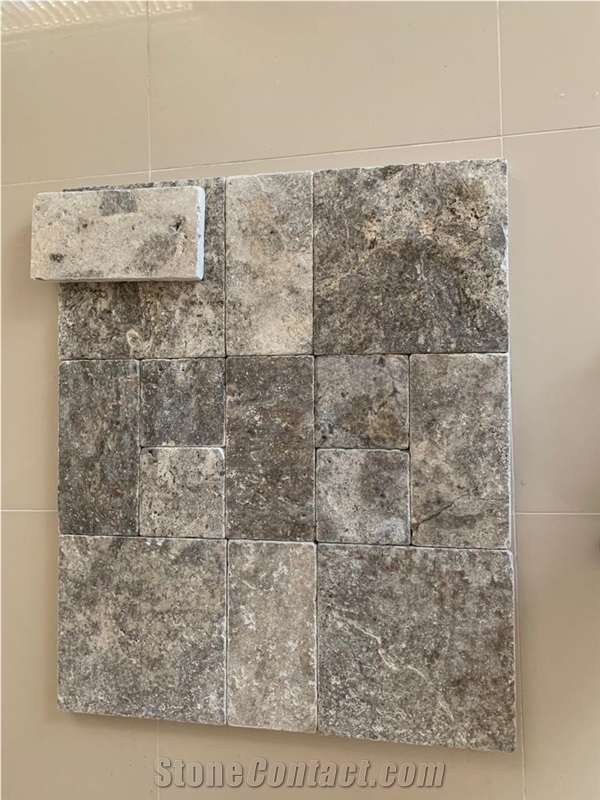 Silver Travertine Slabs, Tiles, Versailles Pattern