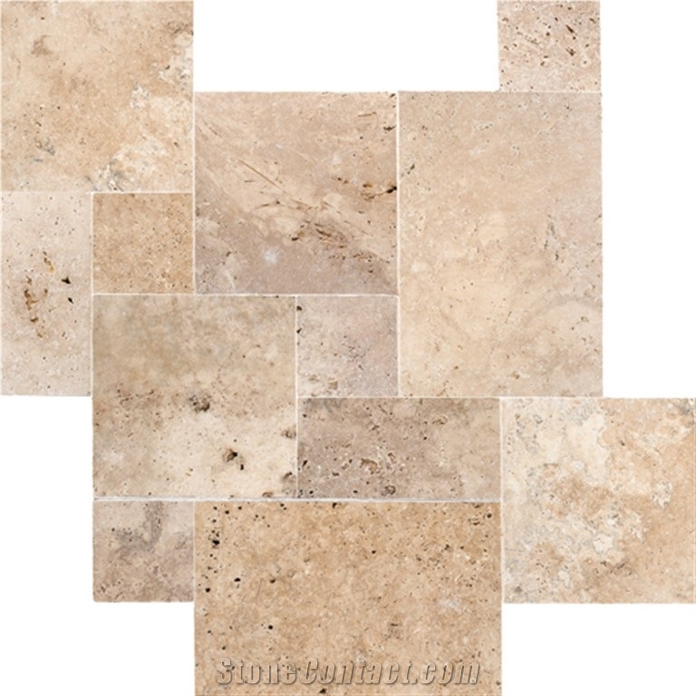 Silver Travertine Slabs, Tiles, Versailles Pattern