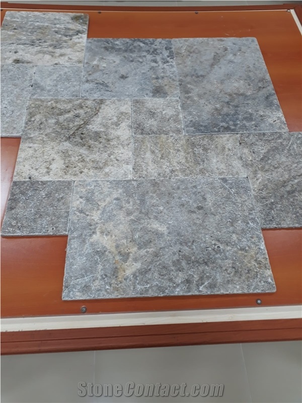Silver Travertine Slabs, Tiles, Versailles Pattern