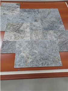 Silver Travertine Slabs, Tiles, Versailles Pattern