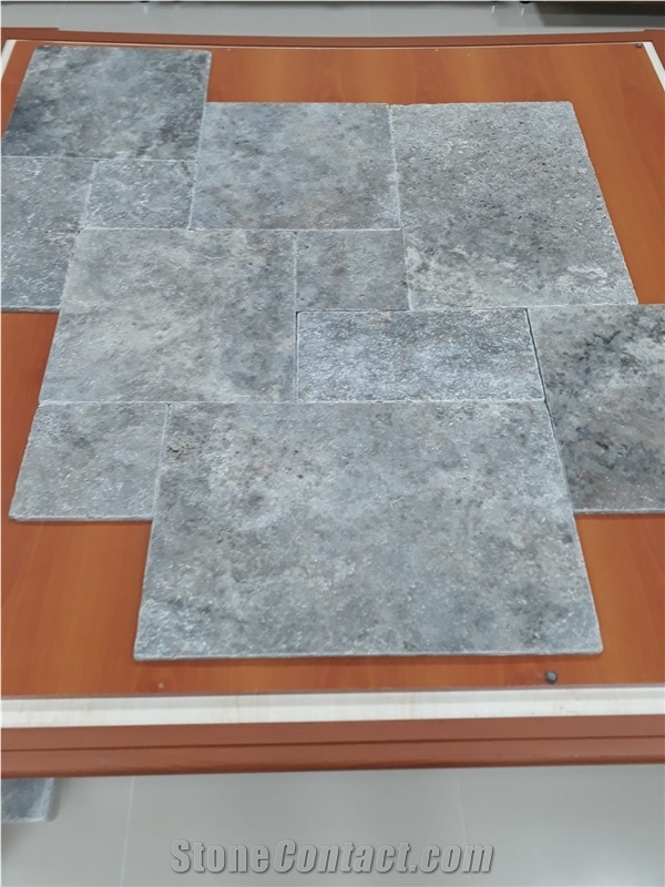 Silver Travertine Slabs, Tiles, Versailles Pattern