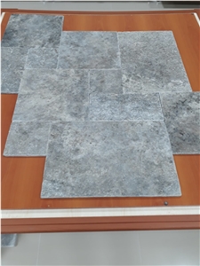 Silver Travertine Slabs, Tiles, Versailles Pattern