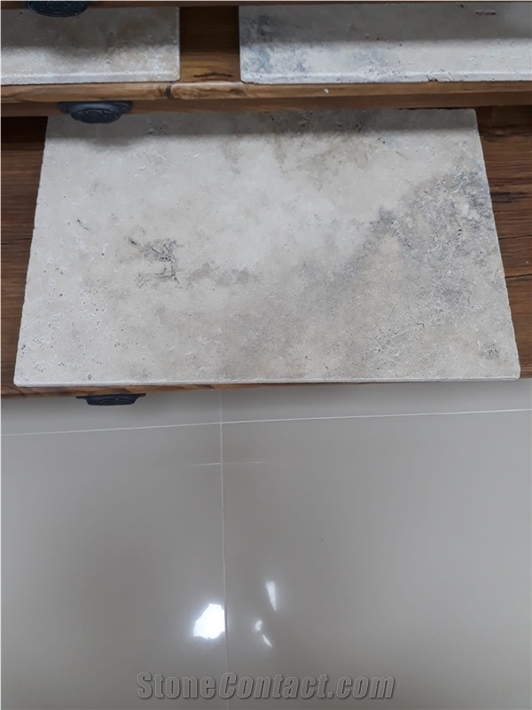 Silver Travertine Slabs, Tiles, Versailles Pattern