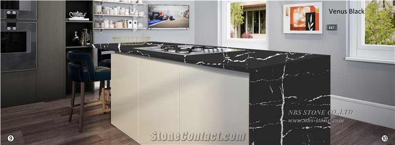 Prefab Polish Kitchen Artificial Quartz Countertop