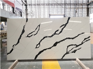 White And Black Calacatta Quartz Polished Slabs