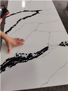 White And Black Calacatta Quartz Polished Slabs
