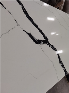 White And Black Calacatta Quartz Polished Slabs