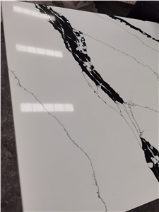 White And Black Calacatta Quartz Polished Slabs