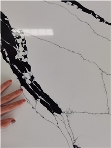 White And Black Calacatta Quartz Polished Slabs