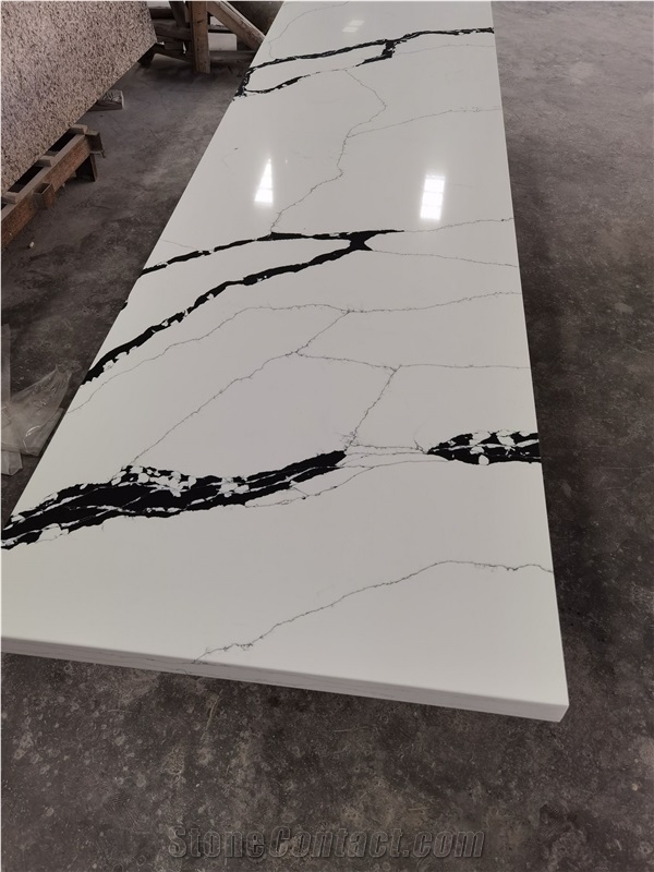 White And Black Calacatta Quartz Polished Slabs