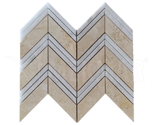 White & Beige Marble Polished Chevron Mosaic Mp-Wc-C41