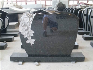 Carving Flowers Headstone,Black /Red Tombstone