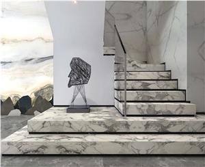 Arabescato Stones Treads Indoor Marble Staircase
