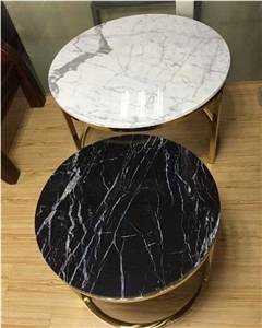 Black White Marble Polished Restaurant Coffee Table Tops