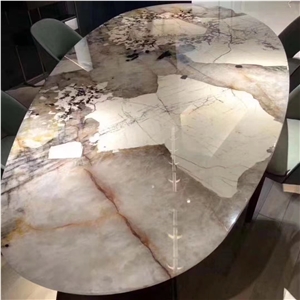 Brazil Pandora White Quartzite Polished Coffee Table Tops
