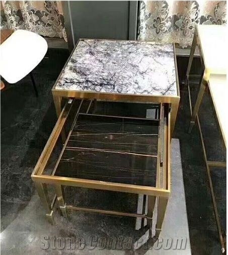 Chinese Nero Portoro Marble Dining Table Tops