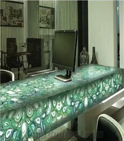 Green Agate Semiprecious Stone Honed  Resin Tabletops
