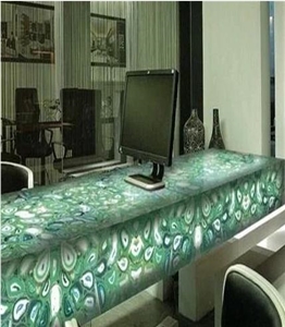 Green Agate Semiprecious Stone Honed  Resin Tabletops