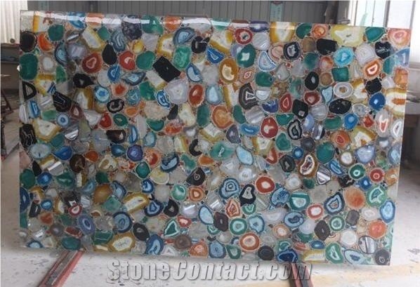 Green Agate Semiprecious Stone Honed  Resin Tabletops