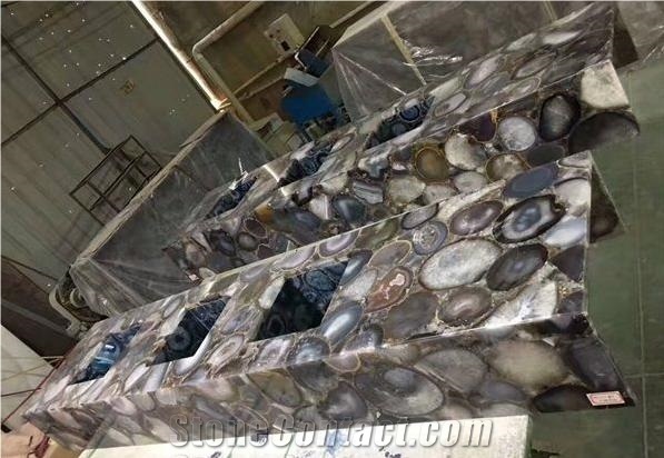 Green Agate Semiprecious Stone Honed  Resin Tabletops