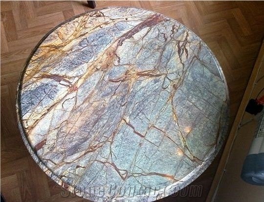 India Rain Forest Green Marble Polished Coffee Table Tops