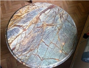 India Rain Forest Green Marble Polished Coffee Table Tops