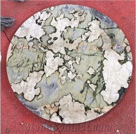 India Rain Forest Green Marble Polished Coffee Table Tops