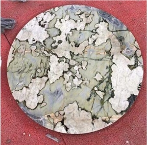 India Rain Forest Green Marble Polished Coffee Table Tops