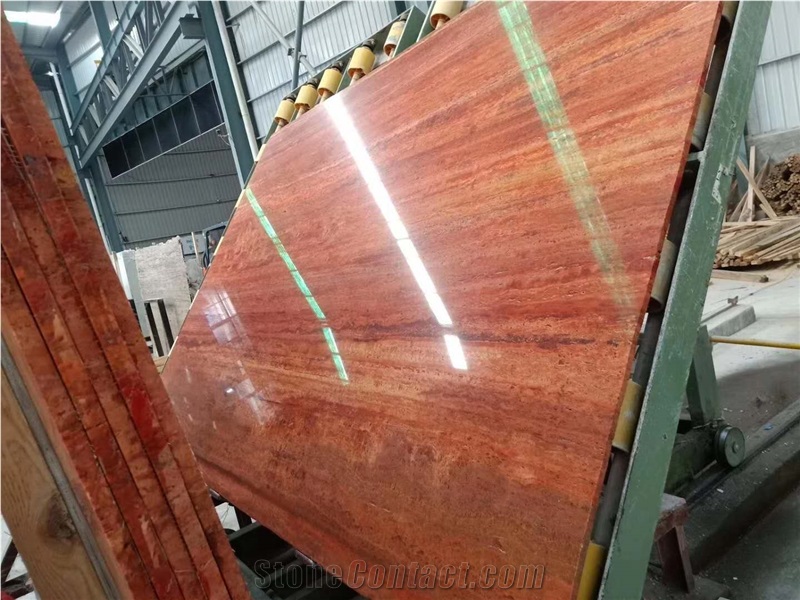 Iran Dark Red Travertine Polished Slabs