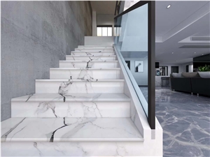 Italy Calacatta White Marble Polished Stone Steps