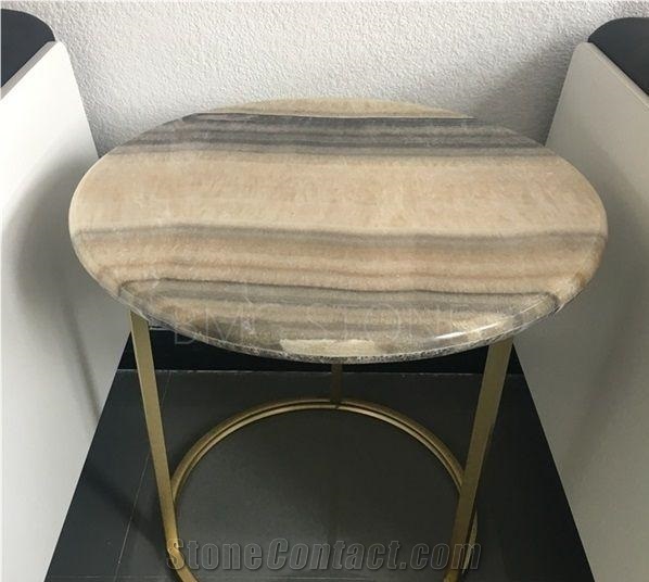 Pakistan Brown Round Tiger Onyx Polished Coffee Table Tops