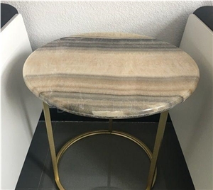 Pakistan Brown Round Tiger Onyx Polished Coffee Table Tops