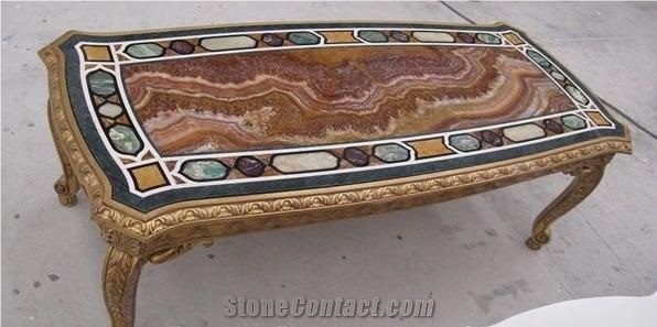Pakistan Brown Round Tiger Onyx Polished Coffee Table Tops