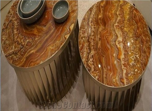 Turkey Tiger Brown Onyx Polished Coffee Table Tops