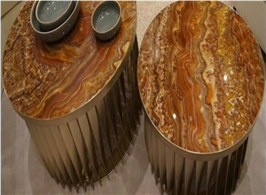 Turkey Tiger Brown Onyx Polished Coffee Table Tops