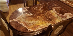 Turkey Tiger Brown Onyx Polished Coffee Table Tops