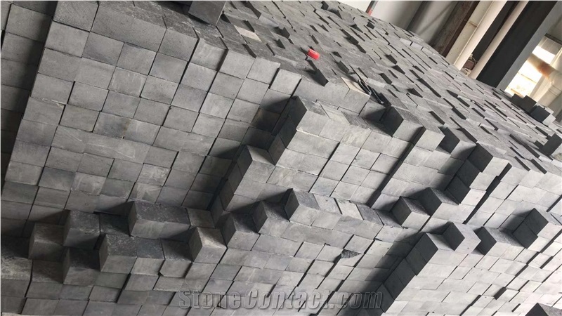 Zhangpu Black Basalt Flamed Cube Stone Pavers