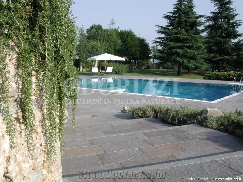 Delgorsa Porphyry Paving Tiles, Porfido Trentino Sawn Edges Pavers