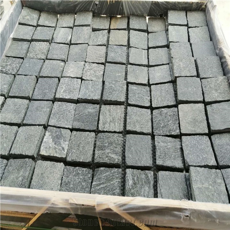 Black Quartzite Flamed Cobblestone,Meshed Paver