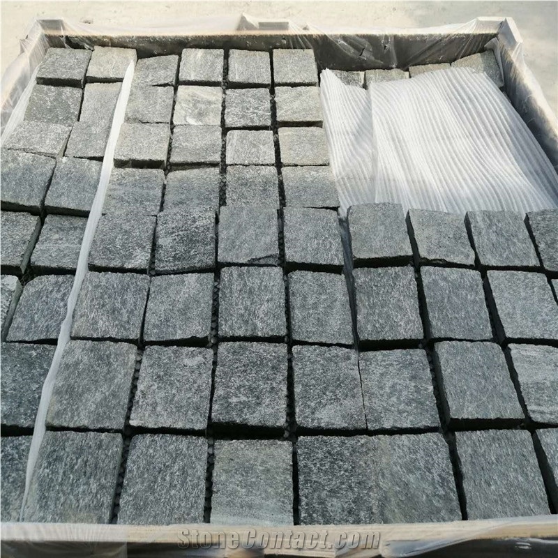 Black Quartzite Flamed Cobblestone,Meshed Paver