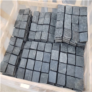 Black Quartzite Natural Split Meshed Cobblestone