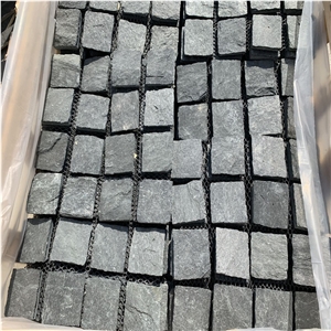 Black Slate Meshed Cobblestone Pavers,Countryard
