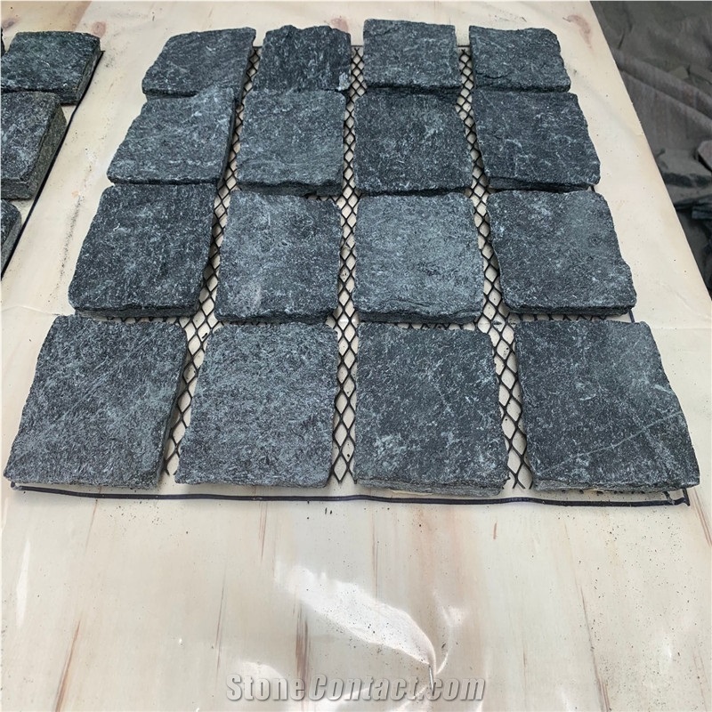 Black Slate Outdoor Patio Cobblestone on Mesh