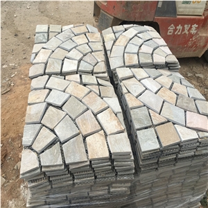 Fan Pattern Yellow Slate Meshed Paving Sets