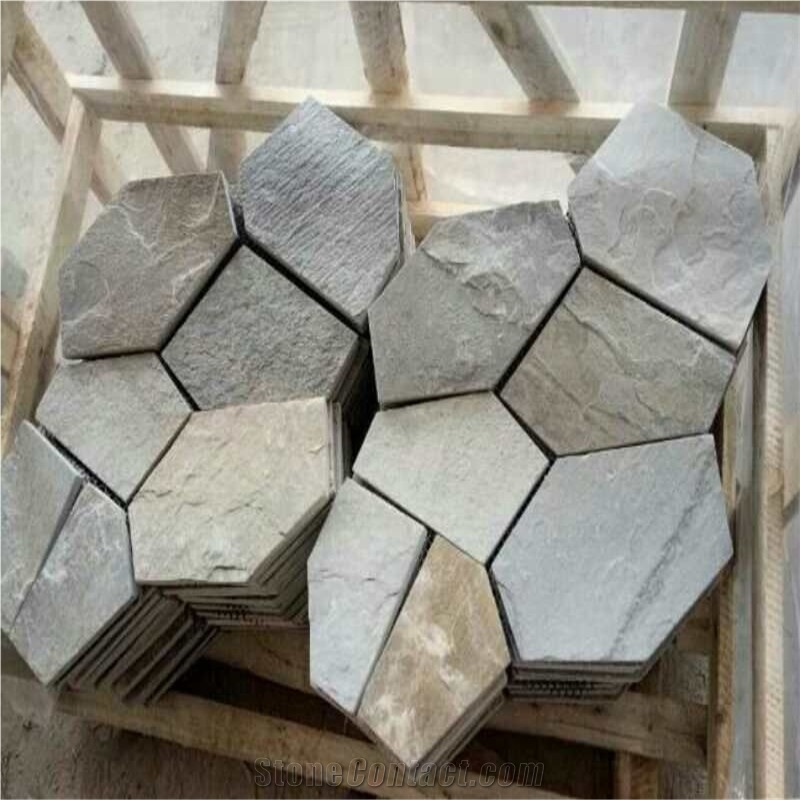 Fan Pattern Yellow Slate Meshed Paving Sets