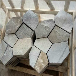 Fan Pattern Yellow Slate Meshed Paving Sets