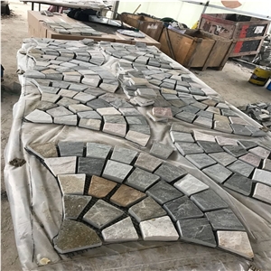 Fan Pattern Yellow Slate Meshed Paving Sets